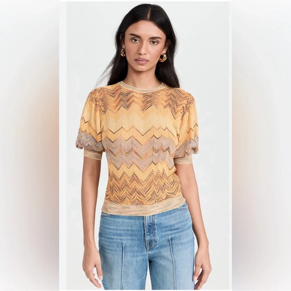 Ulla Johnson Priscilla Chevron Puff Sleeve Knit short sleeve yellow blue zigzag